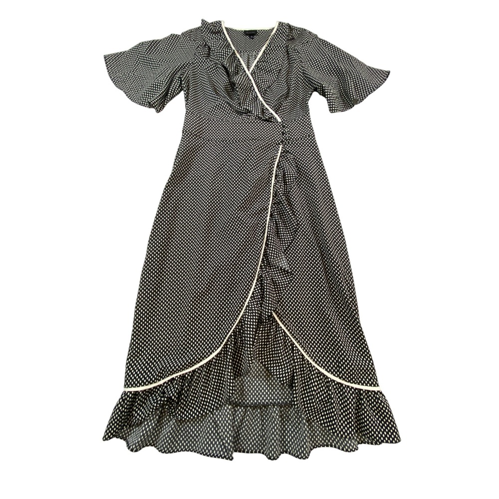 Who What Wear Womens Polka Dot Faux Wrap High Low Ruffle Midi Dress XS